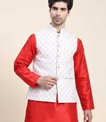 Aany's culture men's nehru jacket with digital print in cotton blend fabric