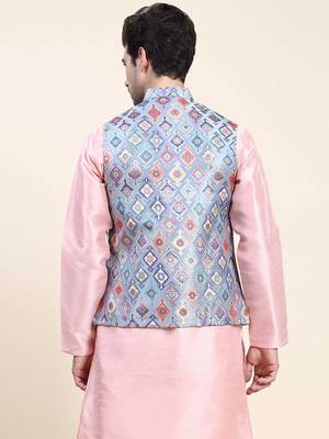 Aany's culture men's regular fit nehru jacket with mandarin collar digital printed kurta - viscose fabric 2