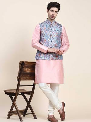 Aany's culture men's regular fit nehru jacket with mandarin collar digital printed kurta - viscose fabric 4