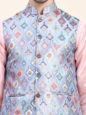 Aany's culture men's regular fit nehru jacket with mandarin collar digital printed kurta - viscose fabric 5