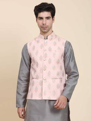 Aany's culture men's nehru jacket with digital print in cotton blend fabric 1