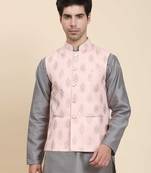 Aany's culture men's nehru jacket with digital print in cotton blend fabric