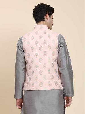 Aany's culture men's nehru jacket with digital print in cotton blend fabric 2