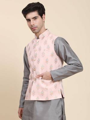 Aany's culture men's nehru jacket with digital print in cotton blend fabric 3