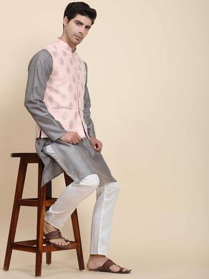 Aany's culture men's nehru jacket with digital print in cotton blend fabric 4