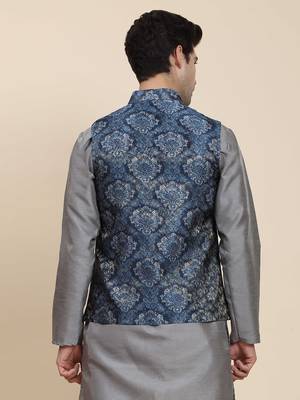 Aany's culture men's nehru jacket with digital print in cotton blend fabric 2