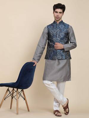 Aany's culture men's nehru jacket with digital print in cotton blend fabric 4
