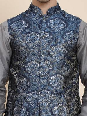 Aany's culture men's nehru jacket with digital print in cotton blend fabric 5