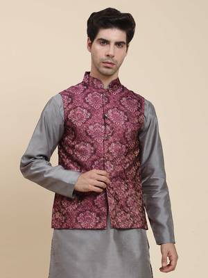 Aany's culture men's nehru jacket with digital print in cotton blend fabric 1