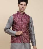Aany's culture men's nehru jacket with digital print in cotton blend fabric
