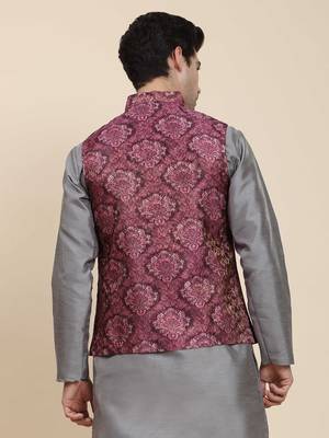 Aany's culture men's nehru jacket with digital print in cotton blend fabric 2