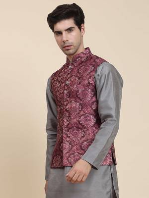 Aany's culture men's nehru jacket with digital print in cotton blend fabric 3