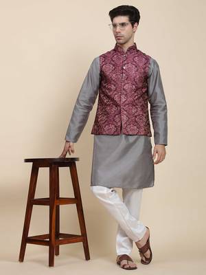 Aany's culture men's nehru jacket with digital print in cotton blend fabric 4