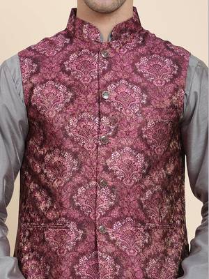 Aany's culture men's nehru jacket with digital print in cotton blend fabric 5