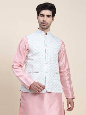 Aany's culture men's nehru jacket with digital print in cotton blend fabric 1