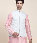 Aany's culture men's nehru jacket with digital print in cotton blend fabric
