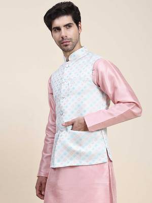 Aany's culture men's nehru jacket with digital print in cotton blend fabric 3