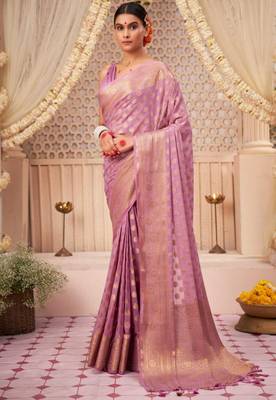 The Golden Bloom Banarasi Silk Saree With Zari & Jacquard Florals.  1