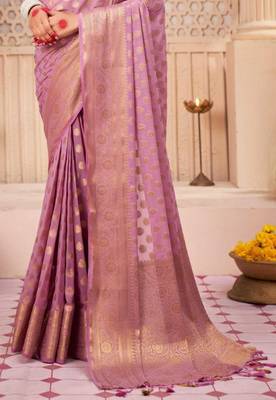 The Golden Bloom Banarasi Silk Saree With Zari & Jacquard Florals.  4