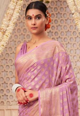 The Golden Bloom Banarasi Silk Saree With Zari & Jacquard Florals.  5
