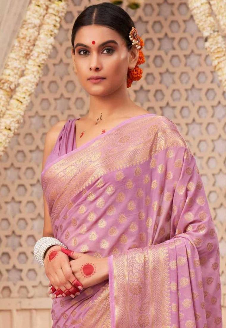 The Golden Bloom Banarasi Silk Saree With Zari & Jacquard Florals. 