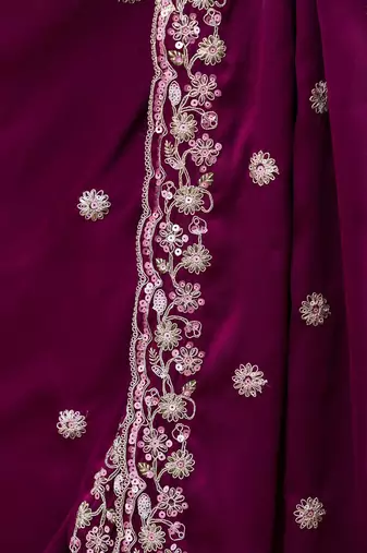 Trendmalls Purple Soft Satin Silk Embroidery Work Saree with Blouse