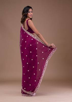 Purple Soft Satin Silk Embroidery Work Saree with Blouse 6