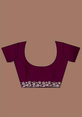 Purple Soft Satin Silk Embroidery Work Saree with Blouse 7