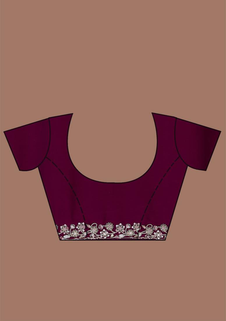 Purple Soft Satin Silk Embroidery Work Saree with Blouse