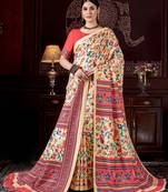 Women'S Multicolor Digital Printed Pasmina Saree With Shawl