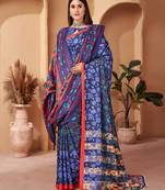 Women'S Multicolor Digital Printed Pasmina Saree With Shawl