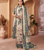 Women'S Multicolor Digital Printed Pasmina Saree With Shawl