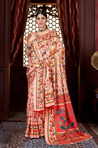 Women'S Multicolor Digital Printed Pasmina Saree With Shawl