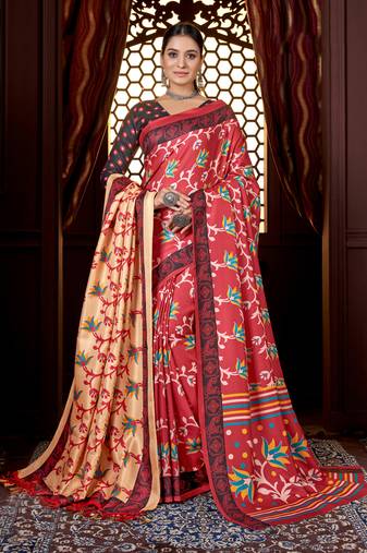 Women'S Multicolor Digital Printed Pasmina Saree With Shawl