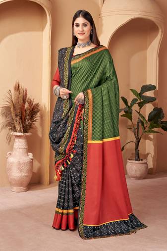Women'S Multicolor Digital Printed Pasmina Saree With Shawl
