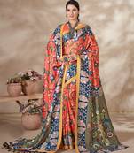 Women'S Multicolor Digital Printed Pasmina Saree With Shawl