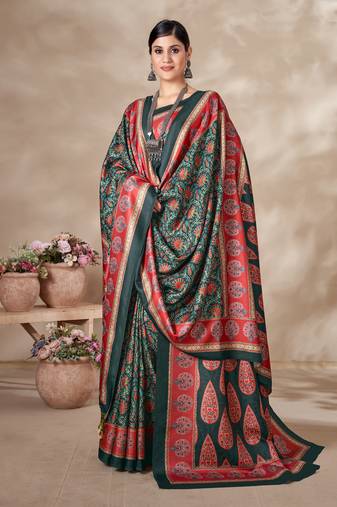 Women'S Multicolor Digital Printed Pasmina Saree With Shawl