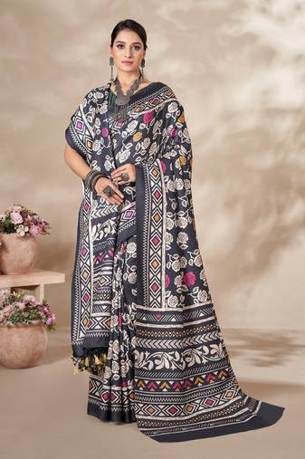Women'S Multicolor Digital Printed Pasmina Saree With Shawl