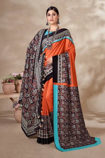 Women'S Multicolor Digital Printed Pasmina Saree With Shawl
