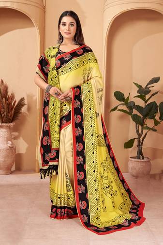 Women'S Multicolor Digital Printed Pasmina Saree With Shawl