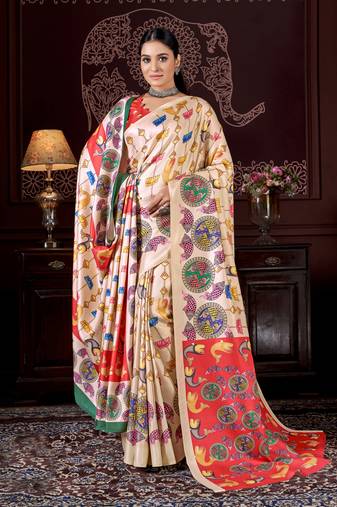 Women'S Multicolor Digital Printed Pasmina Saree With Shawl