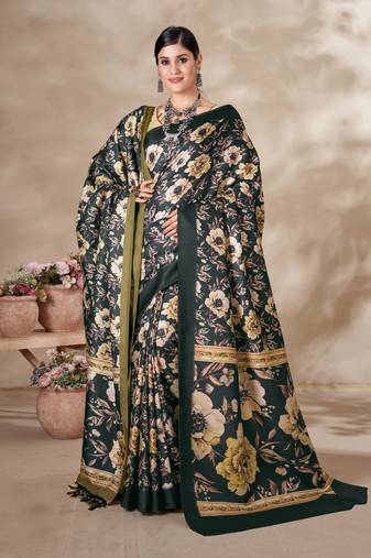 Women'S Multicolor Digital Printed Pasmina Saree With Shawl