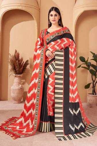 Women'S Multicolor Digital Printed Pasmina Saree With Shawl