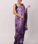 Purple Digital Printed Pure Japan Satin Saree With Blouse