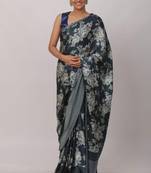 Black Digital Printed Pure Japan Satin Saree With Blouse