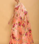 Peach Digital Printed Pure Japan Satin Saree With Blouse
