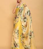 Yellow Digital Printed Pure Japan Satin Saree With Blouse