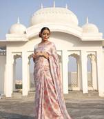 Multicolor Digital Printed Pure Japan Satin Designer Saree With Blouse