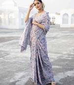 Multicolor Digital Printed Pure Japan Satin Designer Saree With Blouse