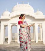 Multicolor Digital Printed Pure Japan Satin Designer Saree With Blouse